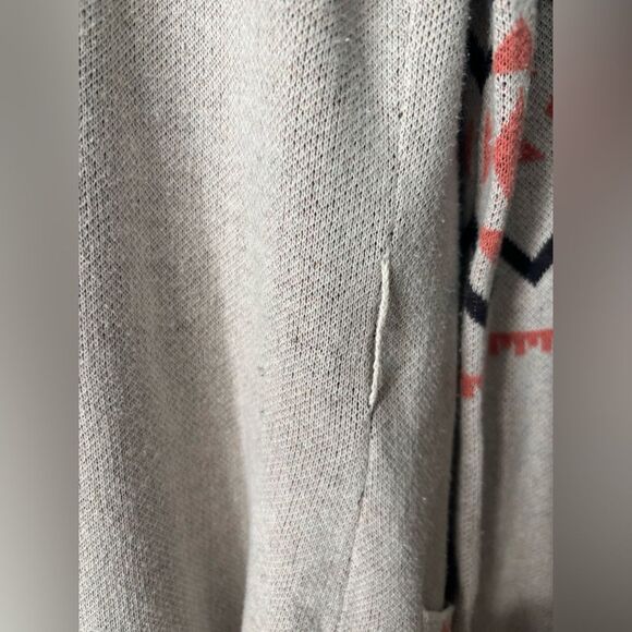 Billabong Boho Aztec Sz Small Open Front Draped Cardigan Sweater Logo Collared - Picture 9 of 10